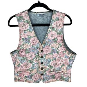 Vintage Floral Vest with Pink and Blue Accents